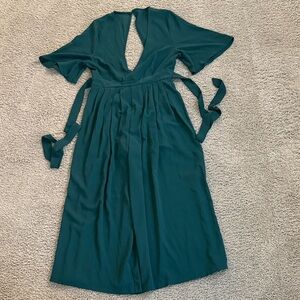 She + Sky | Teal V-Neck Flowy Jumpsuit | M